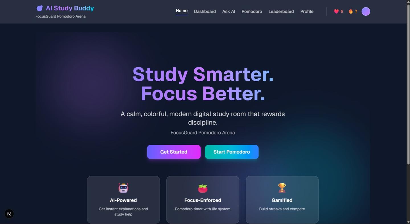 AI Study Buddy — FocusGuard Pomodoro Arena