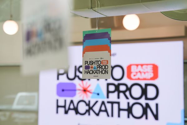 Push to Prod Hackathon branding at Basecamp
